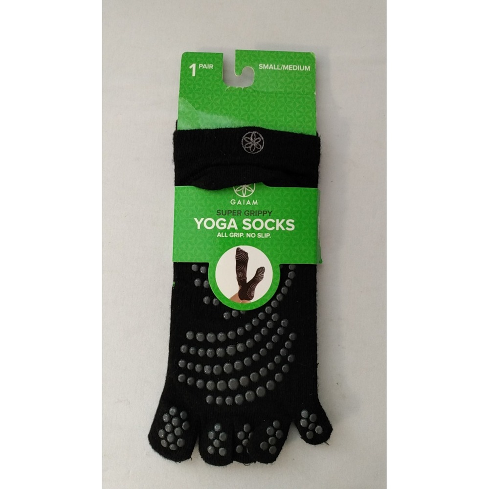 Super Grippy Yoga Socks Gaiam Women's Small/Medium Socks Black 1 pair No Slip